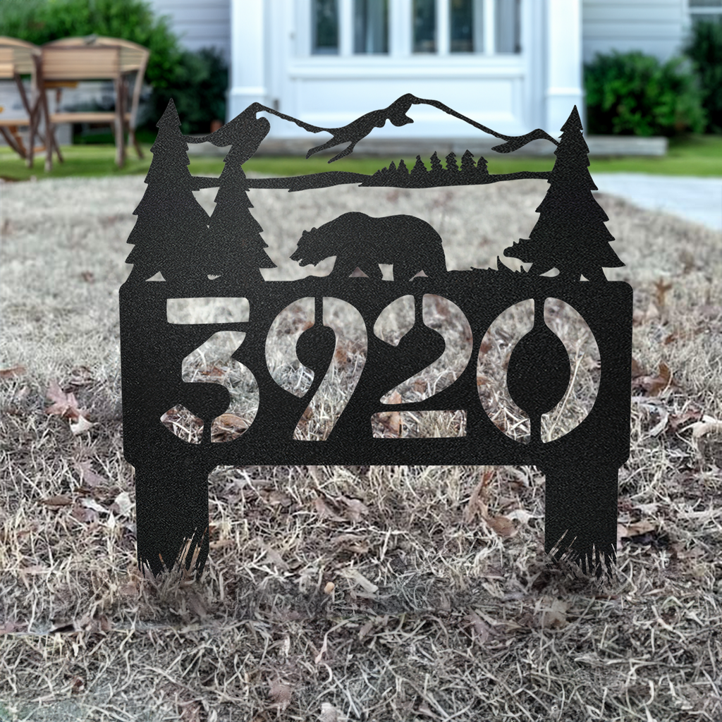 Bear Metal Address Sign