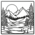 Mountain Range with Deer Metal Wall Art